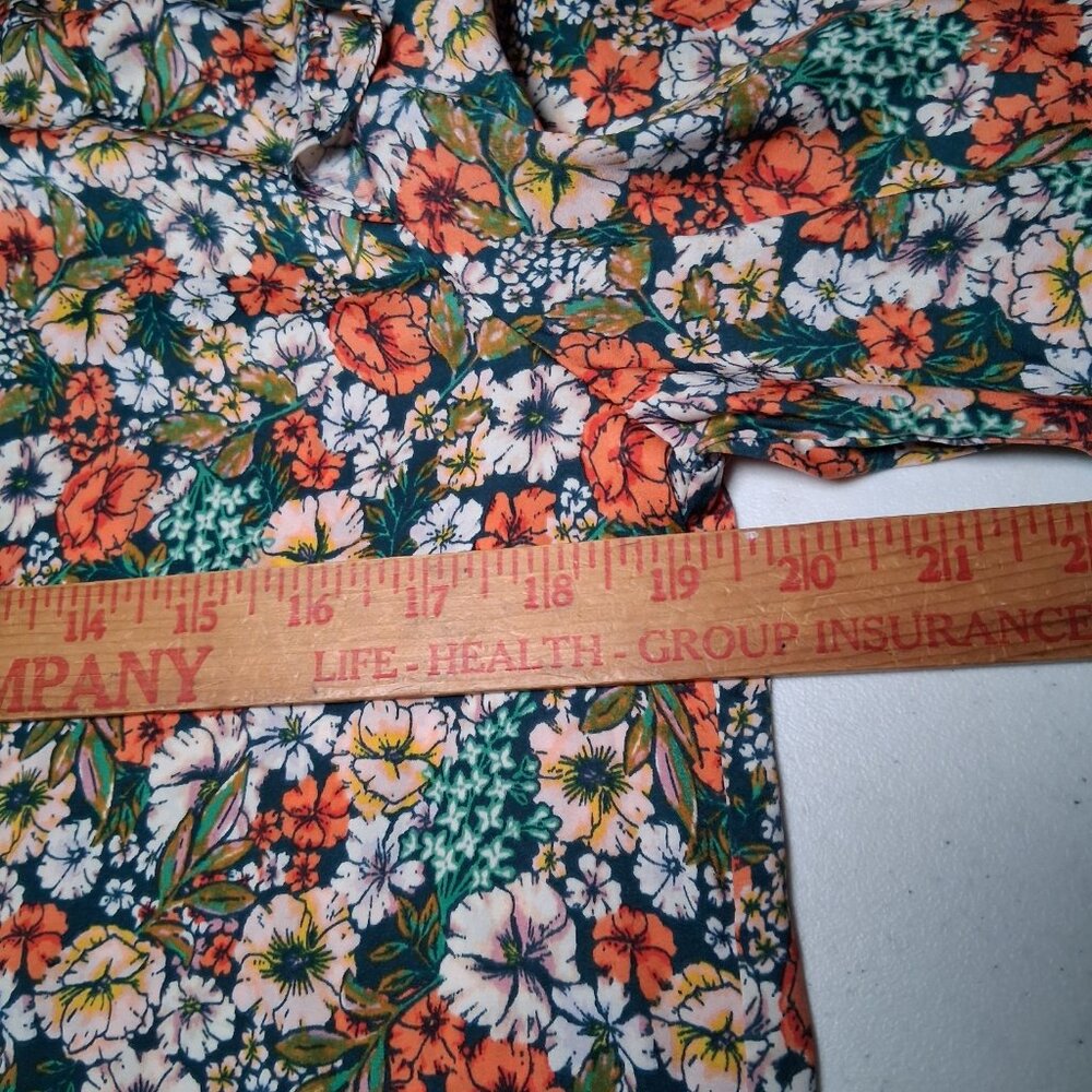 Lauren Conrad Blouse Small Green Peach Floral Button Front Ruffle Country Flower - Picture 10 of 16